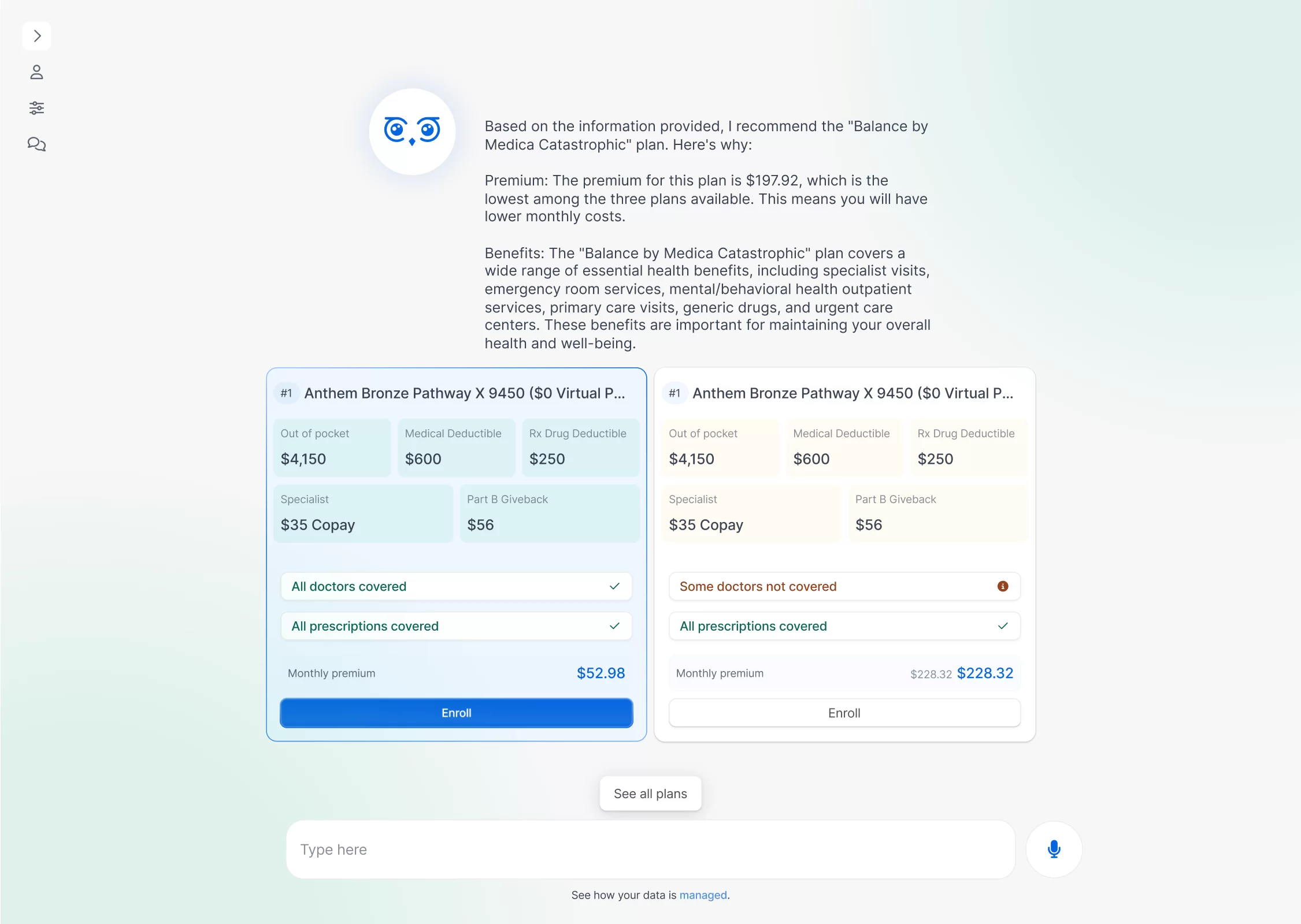 AI result with rationale chips